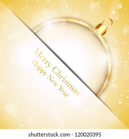 Vector - Merry Christmas Happy New Year Ball Golden with Stars and Snowflakes