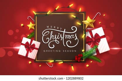 Vector merry Christmas and happy New Year background design .Calligraphic Christmas lettering.Winter vector illustration template.