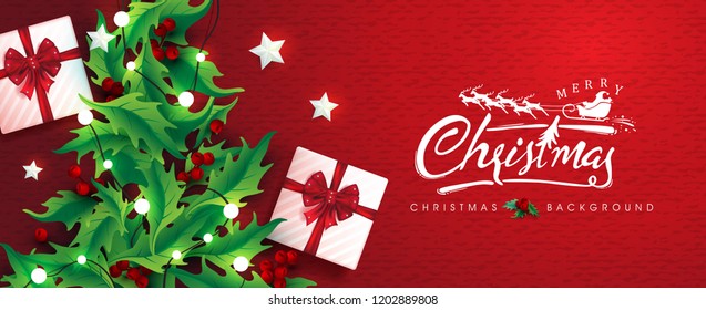 Vector merry Christmas and happy New Year background design .Calligraphic Christmas lettering.Winter vector illustration template.