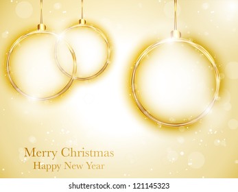 Vector - Merry Christmas Happy New Year Ball Golden with Stars and Snowflakes