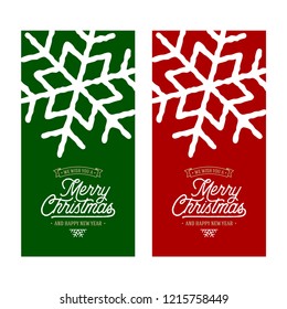 Vector Merry Christmas and Happy New Year greeting card set with snowflake.