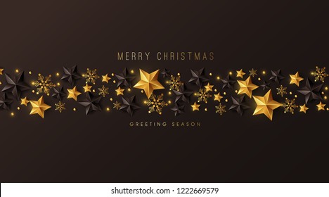 Vector merry Christmas and happy New Year background design with Snowflakes and stars decoration.Luxury greeting card.Winter vector illustration template.