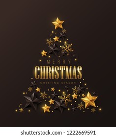Vector merry Christmas and happy New Year background design with Snowflakes and stars decoration.Luxury greeting card.Winter vector illustration template.