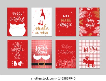 Vector Merry Christmas and Happy New Year greeting card set with calligraphy. Hand drawn  modern lettering.
