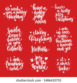 Vector Merry Christmas and Happy New Year greeting card set with calligraphy. Hand drawn  modern lettering.