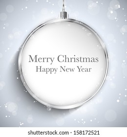 Vector - Merry Christmas Happy New Year Ball Silver with Stars and Snowflakes