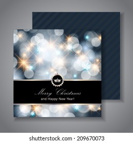 Vector Merry Christmas and Happy New Year card design. Perfect as invitation or announcement. Background behind the panel is complete.