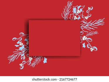 Vector. Merry Christmas and Happy New Year floral background, copy space for your text. Rustic horizontal template for Christmas cards, wedding invitations, party invitation. Hand-drawn sketch.