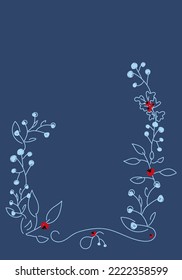 Vector. Merry Christmas and Happy New Year floral background, copy space for your text. Rustic vertical frame template for Christmas cards, wedding invitations, party invitation. Hand-drawn sketch.