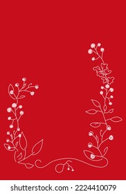 Vector. Feliz Navidad y Feliz Año Nuevo de fondo floral, copia espacio para tu texto. Rústica plantilla vertical de marco para tarjetas de Navidad, invitaciones de boda, invitación de fiesta. Esbozo dibujado a mano.