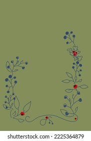 Vector. Merry Christmas and Happy New Year floral background, copy space for your text. Rustic vertical frame template for Christmas cards, wedding invitations, party invitation. Hand-drawn sketch.