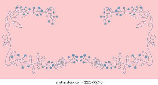 Vector. Feliz Navidad y Feliz Año Nuevo de fondo floral, copia espacio para texto. Plantilla de marco horizontal rústica para tarjetas de Navidad, invitaciones de boda, invitaciones para fiestas. Esbozo dibujado a mano.