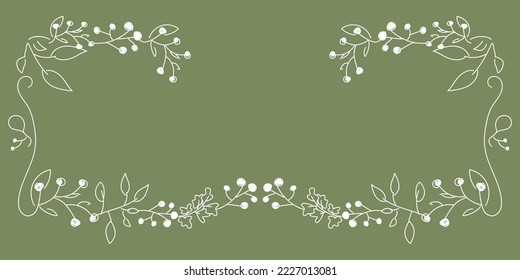 Vector. Merry Christmas and Happy New Year floral background, copy space for text. Rustic horizontal frame template for Christmas cards, wedding invitations, party invitations. Hand-drawn sketch.