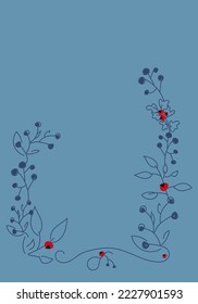 Vector. Merry Christmas and Happy New Year floral background, copy space for your text. Rustic vertical frame template for Christmas cards, wedding invitations, party invitation. Hand-drawn sketch.