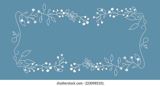 Vector. Merry Christmas and Happy New Year floral background, copy space for text. Rustic horizontal frame template for Christmas cards, wedding invitations, party invitations. Hand-drawn sketch.