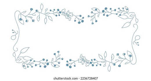 Vector. Merry Christmas and Happy New Year floral background, copy space for text. Rustic horizontal frame template for Christmas cards, wedding invitations, party invitations. Hand-drawn sketch.