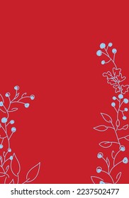 Vector. Merry Christmas and Happy New Year floral background, copy space for your text. Rustic vertical frame template for Christmas cards, wedding invitations, party invitation. Hand-drawn sketch.