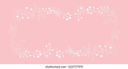 Vector. Merry Christmas and Happy New Year floral background, copy space for text. Rustic horizontal frame template for Christmas cards, wedding invitations, party invitations. Hand-drawn sketch.