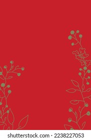 Vector. Merry Christmas and Happy New Year floral background, copy space for your text. Rustic vertical frame template for Christmas cards, wedding invitations, party invitation. Hand-drawn sketch.