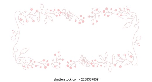 Vector. Merry Christmas and Happy New Year floral background, copy space for text. Rustic horizontal frame template for Christmas cards, wedding invitations, party invitations. Hand-drawn sketch.