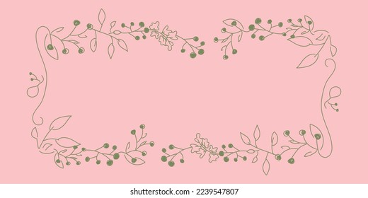 Vector. Merry Christmas and Happy New Year floral background, copy space for text. Rustic horizontal frame template for Christmas cards, wedding invitations, party invitations. Hand-drawn sketch.