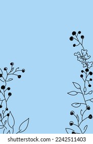 Vector. Merry Christmas and Happy New Year floral background, copy space for your text. Rustic vertical frame template for Christmas cards, wedding invitations, party invitation. Hand-drawn sketch.