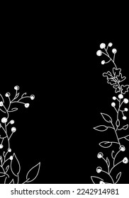 Vector. Merry Christmas and Happy New Year floral background, copy space for your text. Rustic vertical frame template for Christmas cards, wedding invitations, party invitation. Hand-drawn sketch.