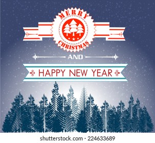 Vector Merry Christmas and Happy New Year card design.