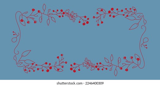 Vector. Merry Christmas and Happy New Year floral background, copy space for text. Rustic horizontal frame template for Christmas cards, wedding invitations, party invitations. Hand-drawn sketch.