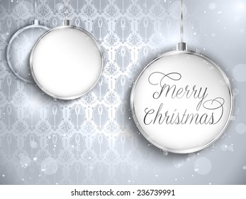 Vector - Merry Christmas Happy New Year Ball Silver with Stars and Snowflakes