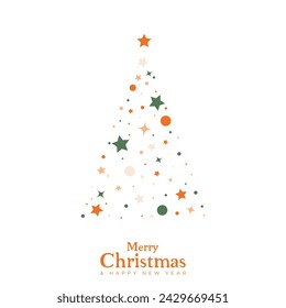 vector merry christmas and happy new year greeting card with christmas tree made of stars