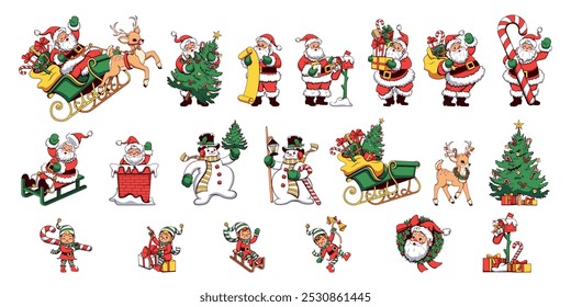 Vector Merry Christmas Happy New Year Cartoon sticker Set Illustration Isolated