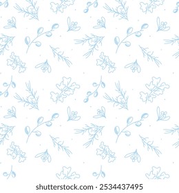Vector. Feliz Navidades, feliz año Nuevo sin patrón con hojas, bayas, acebo y ramas de abeto. Fondo de invierno rústico. Diseño para papel de regalo, tarjetas de felicitación, textiles, marca.