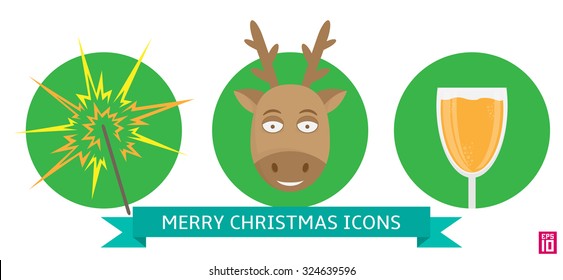 Vector merry christmas happy new year reindeer / deer icons. 