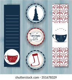 Vector Merry Christmas and Happy New Year set design.Christmas tree and socks.Perfect as invitation,stickers,labels.Festive printable hand drawn gift collection.note mock up for celebration