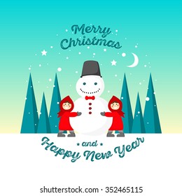 Vector Merry Christmas and Happy New Year greeting card