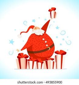 Vector Merry Christmas, Happy New year congratulation design. Santa Claus funny character portrait. Cartoon style. Good for xmas postcard, card, banner, advertisement, flayer, leaflet design.