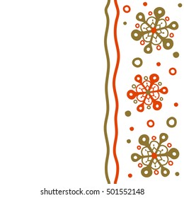 Vector Merry Christmas and Happy New Year vertical lettering quote. Green snowflakes on white background poster. Hand drawn design with abstract winter doodles. Copy space (place for your text).