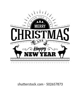 Vector Merry Christmas and Happy New Year typographic design.