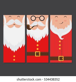 Vector Merry Christmas and Happy New Year greeting card set with cute santa claus designs. Includes holiday patterns and banners. Perfect for gift tags. Santa Claus collection.