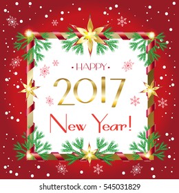 Vector Merry Christmas and Happy New Year greeting cards background with snow, fir tree, sparkle, snowflakes. Christmas decoration. Winter Holiday poster.