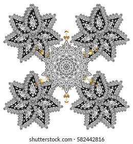 Vector Merry Christmas and Happy New Year lettering quote. White snowflakes on white background poster. Hand drawn design with abstract winter doodles.