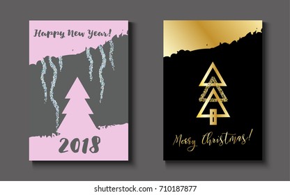 Vector Merry Christmas, Happy New Year Gift Cards. Festive Celebration A4 Posters. Minimal Christmas Covers. Simple Holidays Design. Luxury Elegant Party Background. Gift or Postcard, Flyer Template.