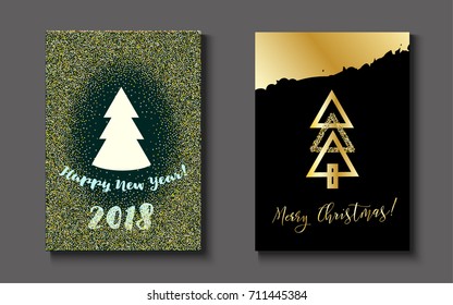 Vector Merry Christmas, Happy New Year Gift Cards. Festive Celebration A4 Posters. Minimal Christmas Covers. Simple Holidays Design. Luxury Elegant Party Background. Gift or Postcard, Flyer Template.