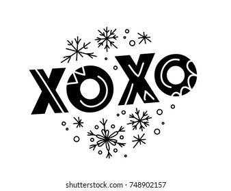 Vector Merry Christmas and Happy new year congratulation design isolated on white background. Folk style lettering, native ornament, black color. Good for xmas banners and memory cards.