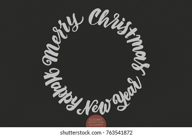 Vector Merry Christmas and Happy New Year text. Calligraphic lettering design card template.Creative typography gift poster for holidays on dark background. Vector Ink illustration.