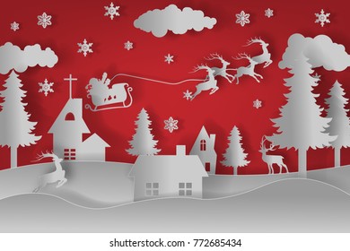 Vector Merry Christmas and Happy New Year.paper cut style with Santa Claus for graphic design, greetings card background.