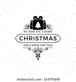 Vector merry christmas label. Vintage xmas illustration.