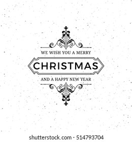 Vector merry christmas label. Vintage xmas illustration.