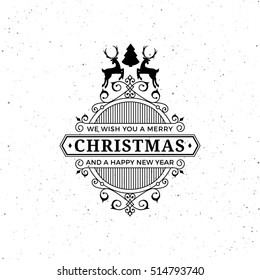 Vector merry christmas label. Vintage xmas illustration.